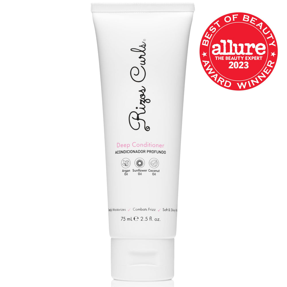 Rizos Curls Deep Conditioner bottle highlights deep hydration and smooth curls