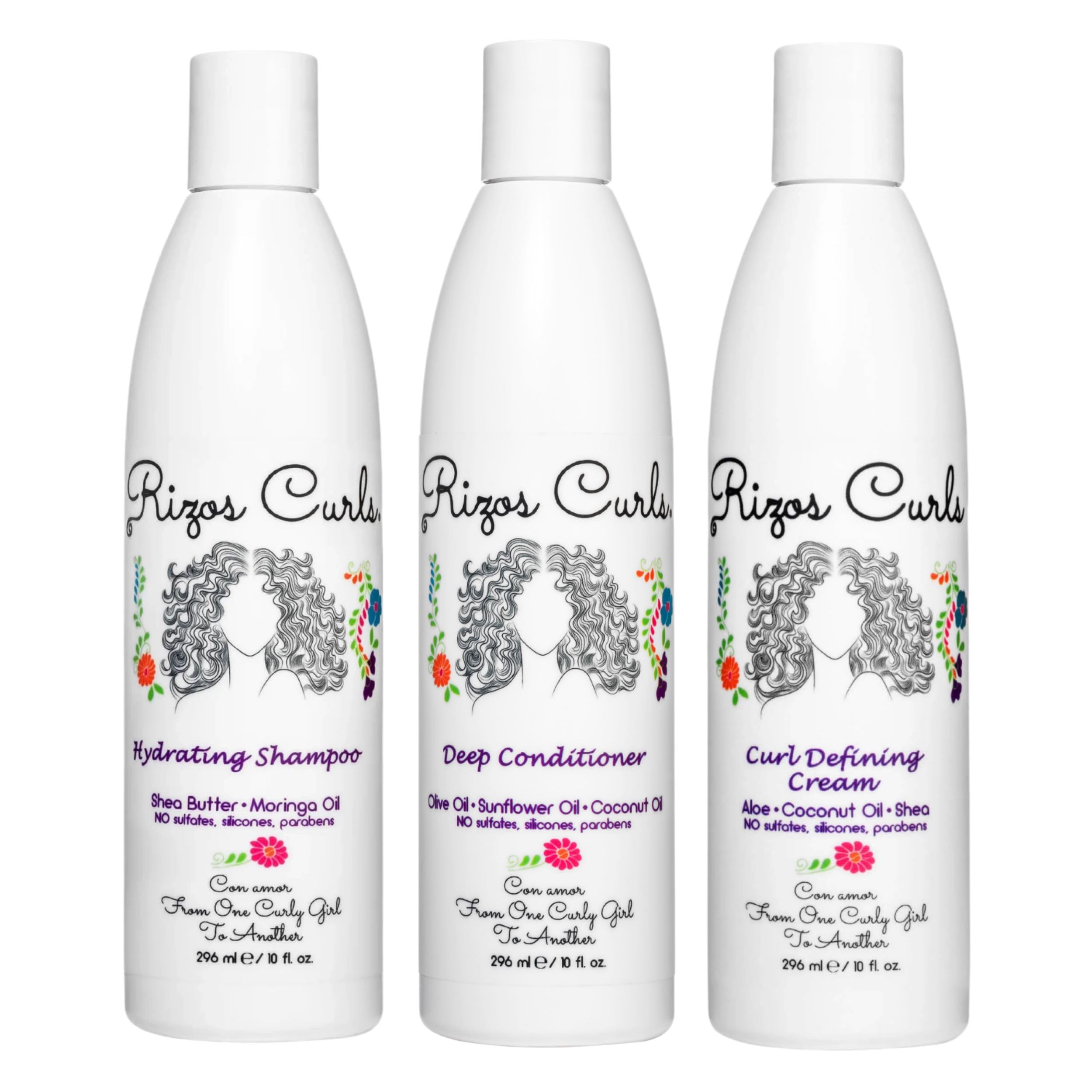 Rizos Curls trio bundle pack shot showing complete curly care set