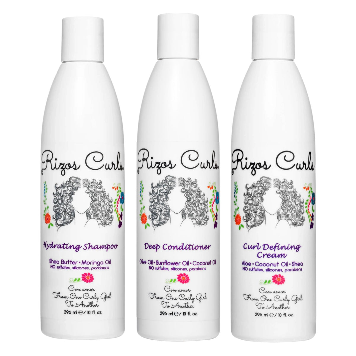 Rizos Curls trio bundle pack shot showing complete curly care set