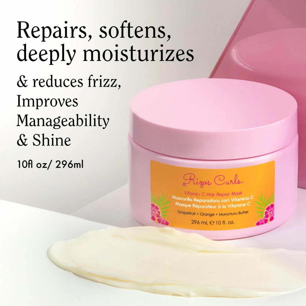 Rizos Curls Vitamin C Hair Repair Mask application in shower promotes detangling and softness.