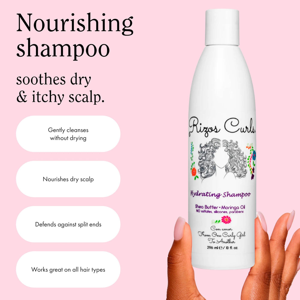 Rizos Curls creamy lather closeup demonstrates gentle cleansing and shine