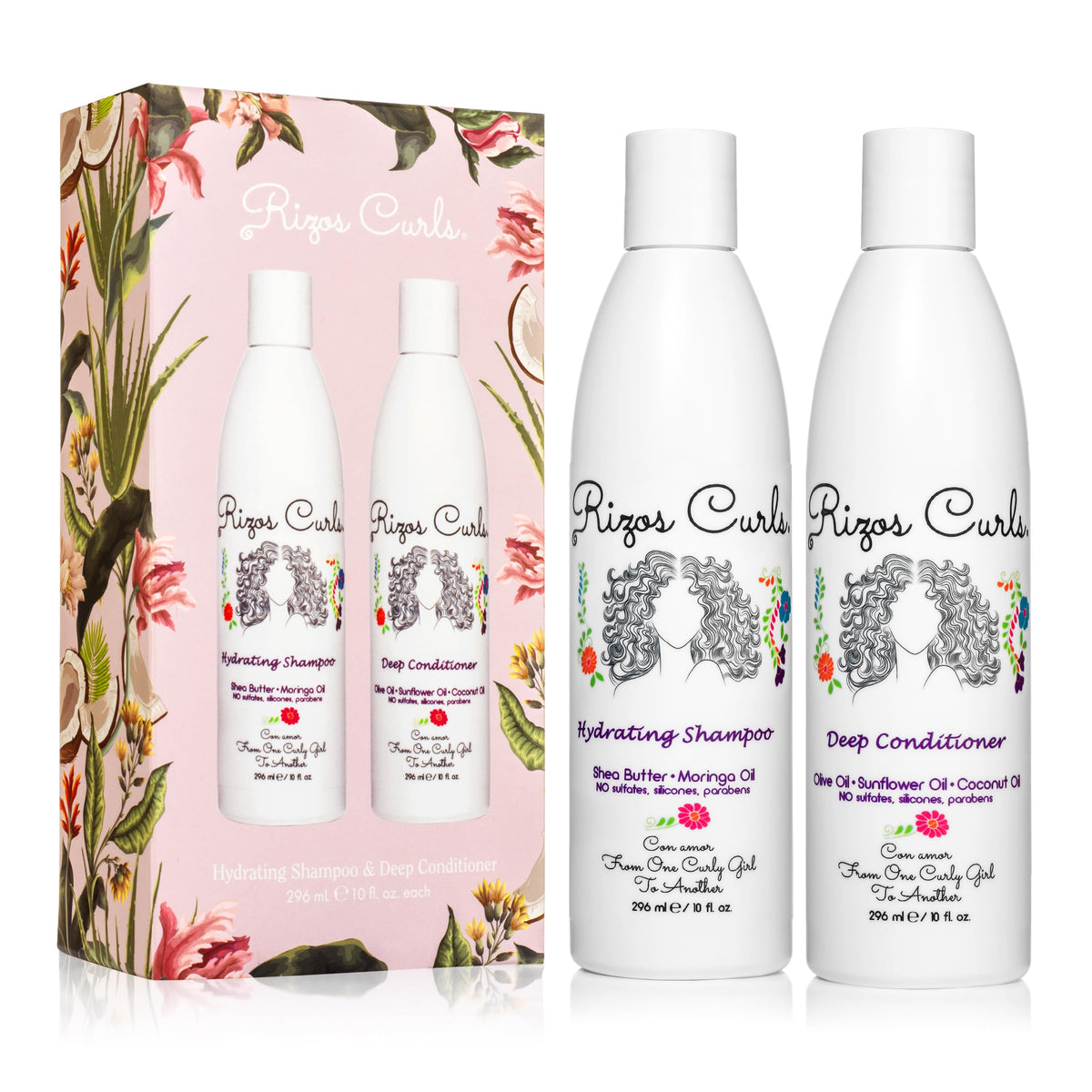 Rizos Curls Hydrating Shampoo bottle offers daily moisture for defined curls