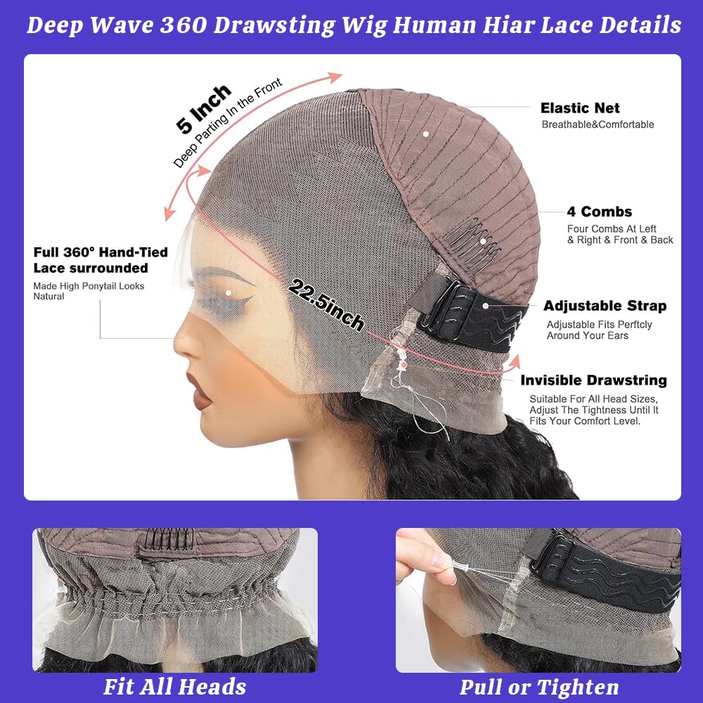 RJAOB Deep Wave wig styled into a high ponytail for a chic look.