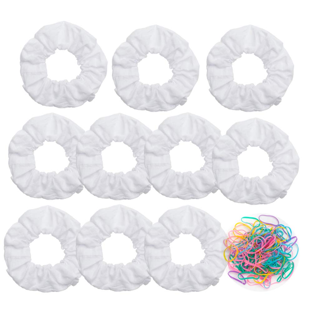RJMBMUP 10-pack white cotton scrunchies pack—gentle, stretchable hair ties for all-day comfort.