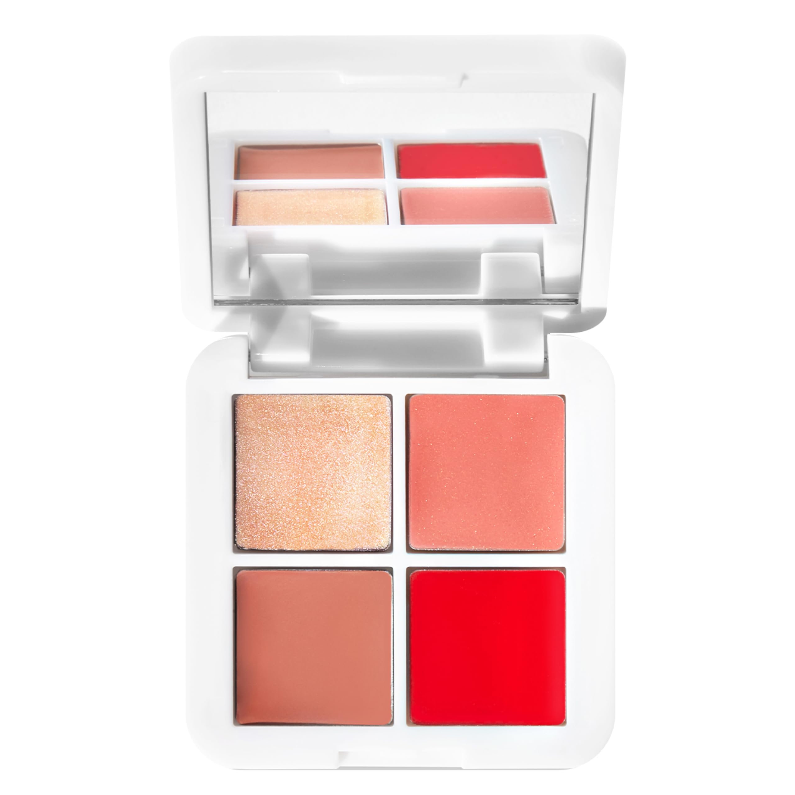 RMS Lip2Cheek Glow Quad open palette shows easy multi-use color for lips and cheeks