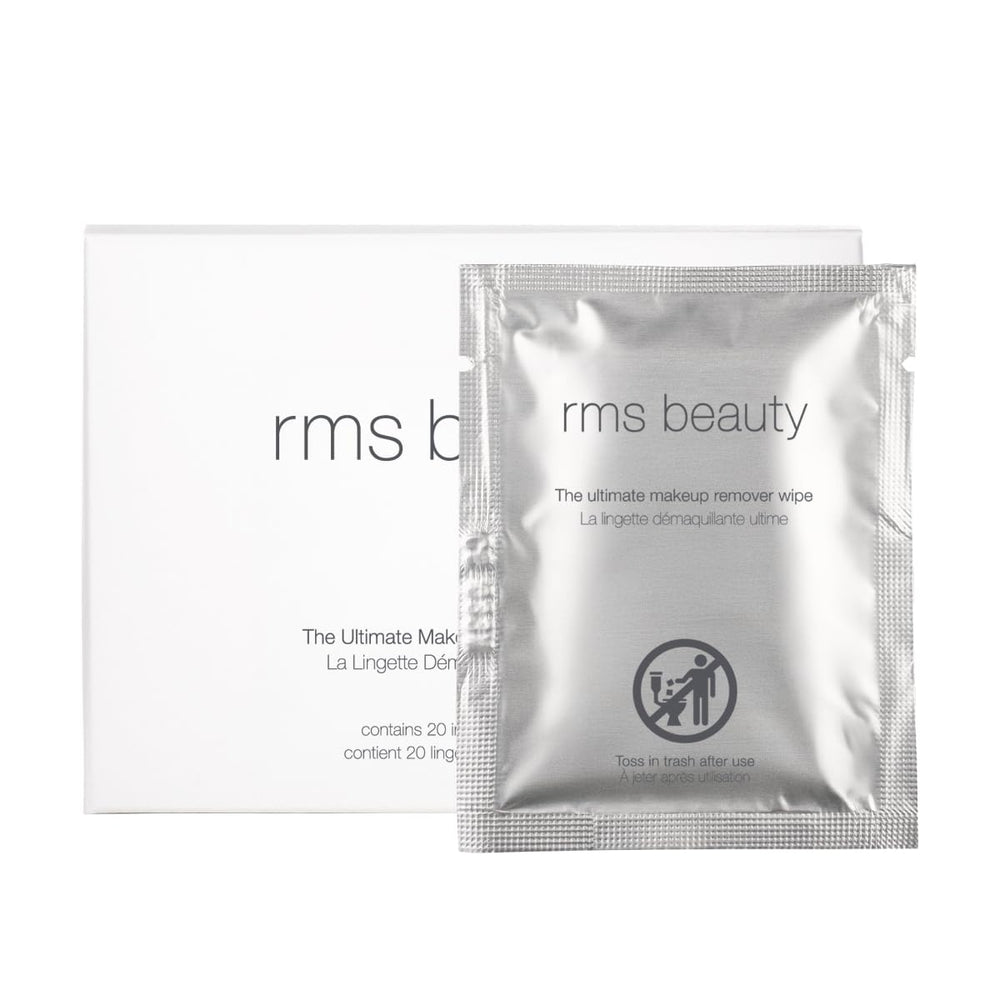 RMS Beauty Makeup Remover Wipes packaging close-up, eco-friendly design for sustainable cleansing.