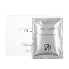 RMS Beauty Makeup Remover Wipes packaging close-up, eco-friendly design for sustainable cleansing.