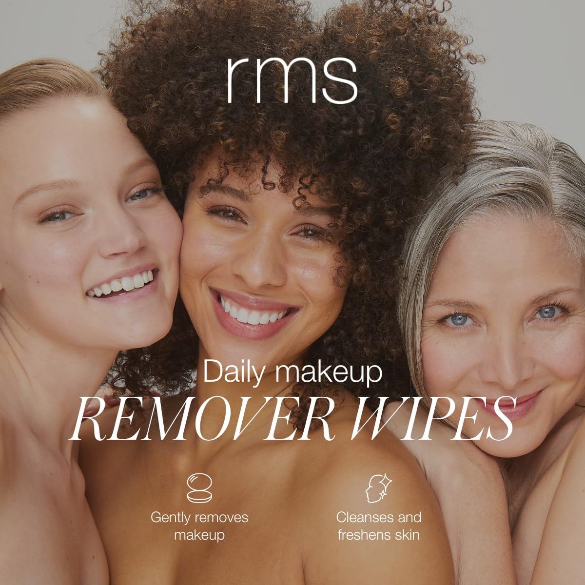 RMS Beauty Makeup Remover Wipes texture close-up, soft and gentle cleansing feel.