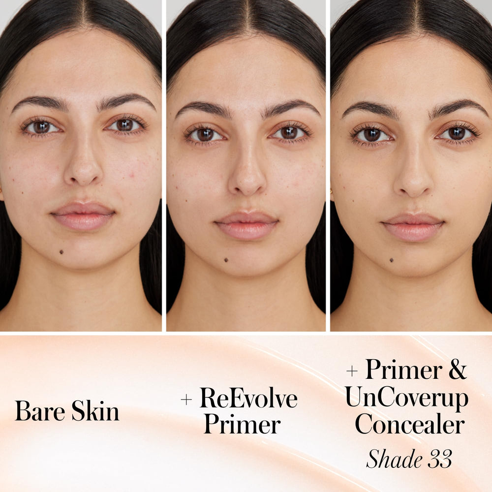 RMS Beauty RE:Evolve Primer oil-control glow demonstrates shine-free finish.