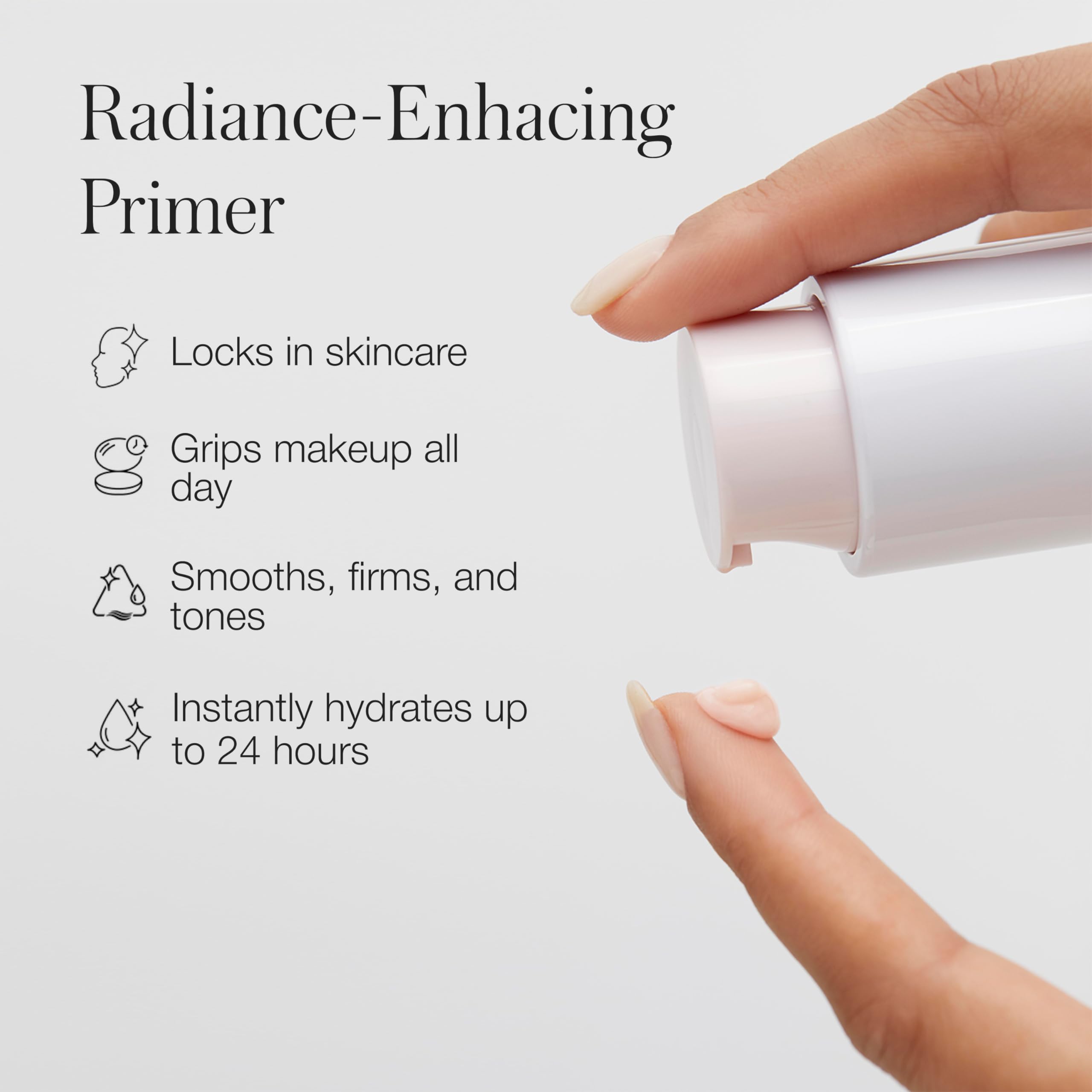 RMS Beauty RE:Evolve Primer close-up shows minimized pores for smoother skin.