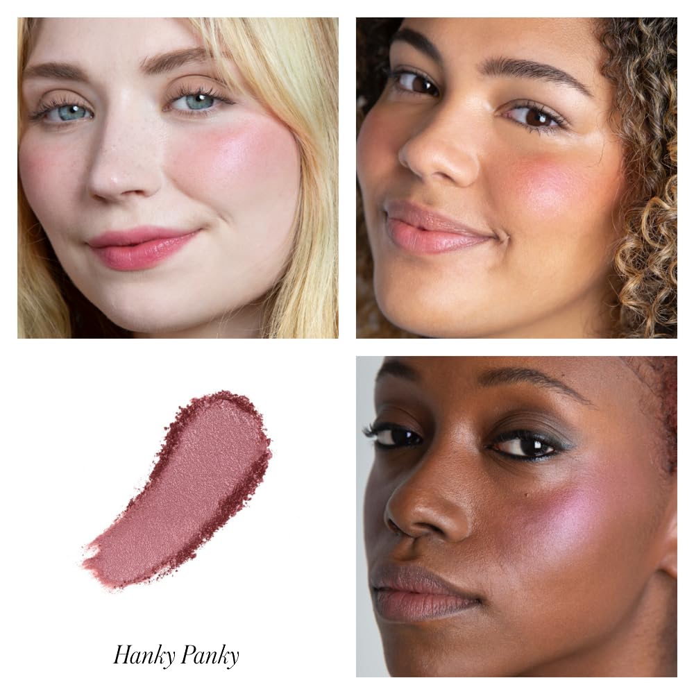 RMS Beauty Redimension Hydra Powder Blush texture close-up reveals a gel-to-powder finish with lasting color.