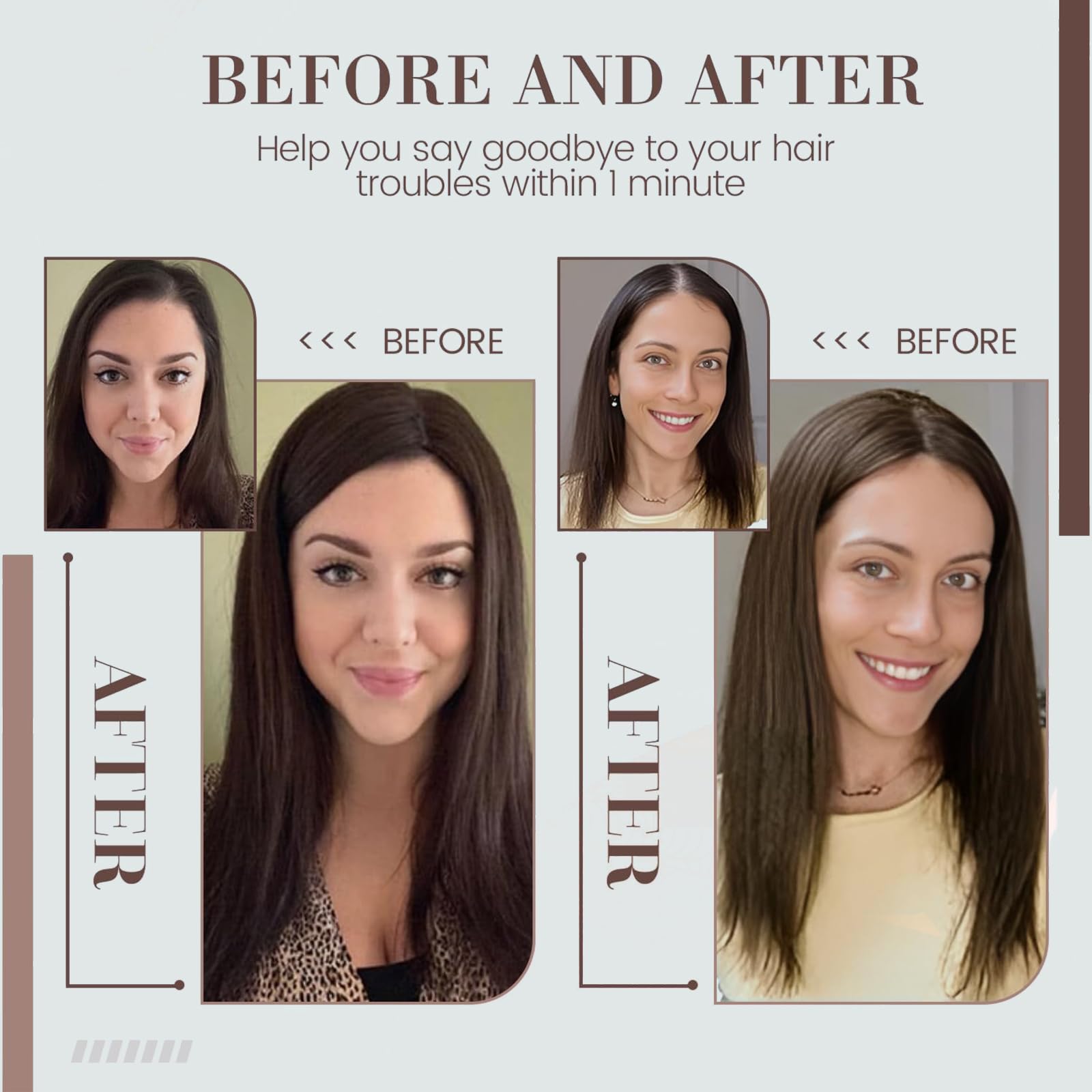 RMYHIG 14-inch topper with bangs delivers a natural middle-part look.
