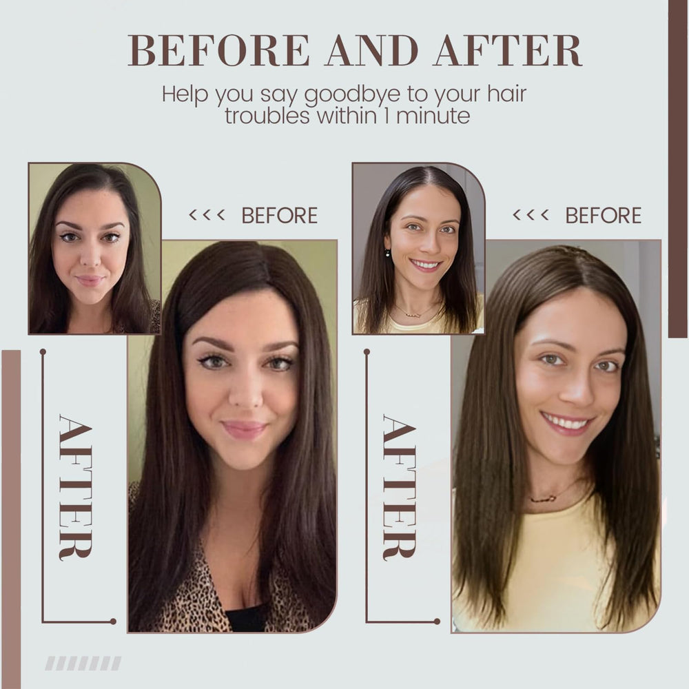 RMYHIG 14-inch topper with bangs delivers a natural middle-part look.