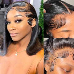 Rnsnwiee short bob wig front view demonstrates a seamless lace illusion for everyday wear.