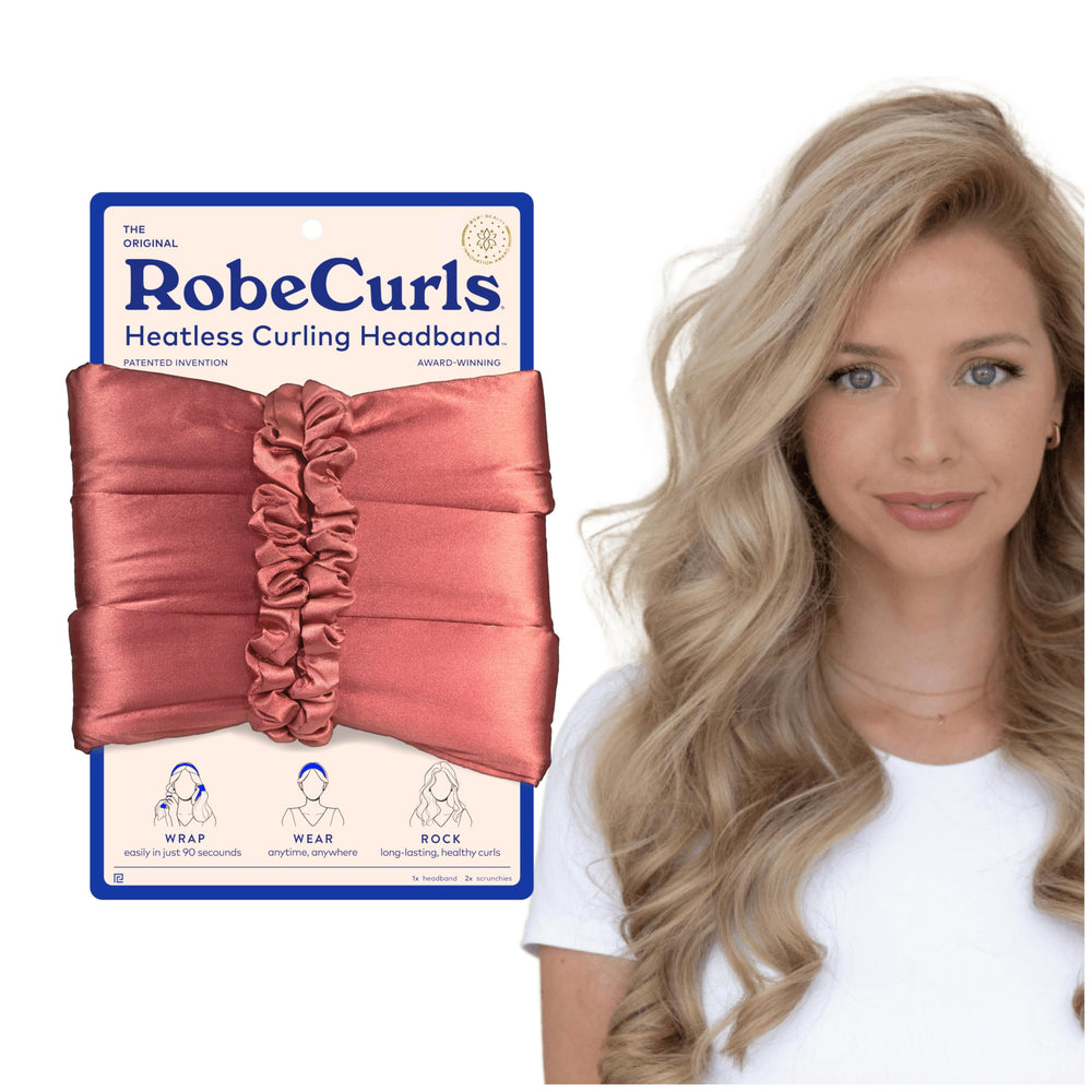 RobeCurls headband rose close-up showing secure overnight curls