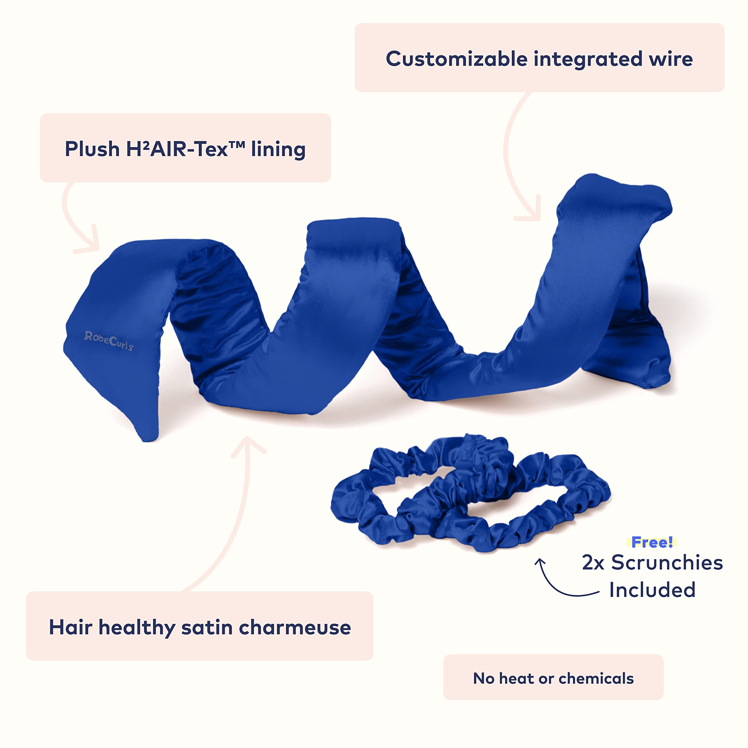 Close-up of RobeCurls patented wire and tab system stabilizing curl sections