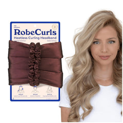 RobeCurls Original heatless headband in mocha delivers overnight curls with satin comfort.