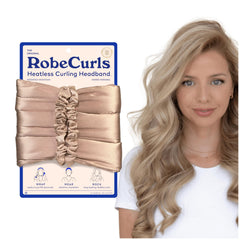 RobeCurls Original heatless headband setup secures curls overnight, offering damage-free results.