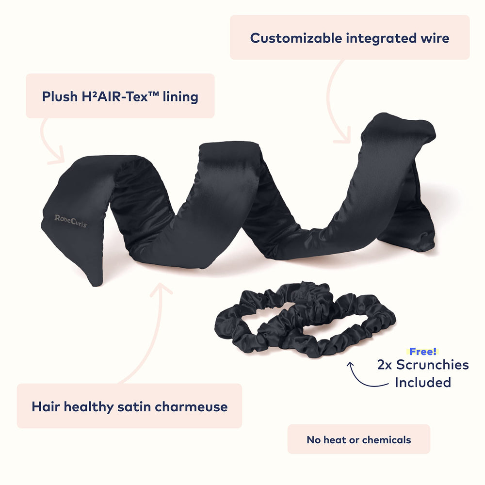 RobeCurls satin poly charmeuse fabric texture conveys gentle, comfortable wear.