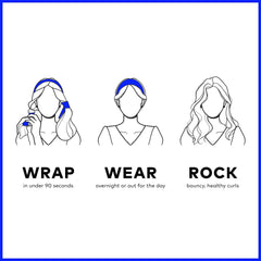 RobeCurls two satin scrunchies secure sections for even, heatless curls.