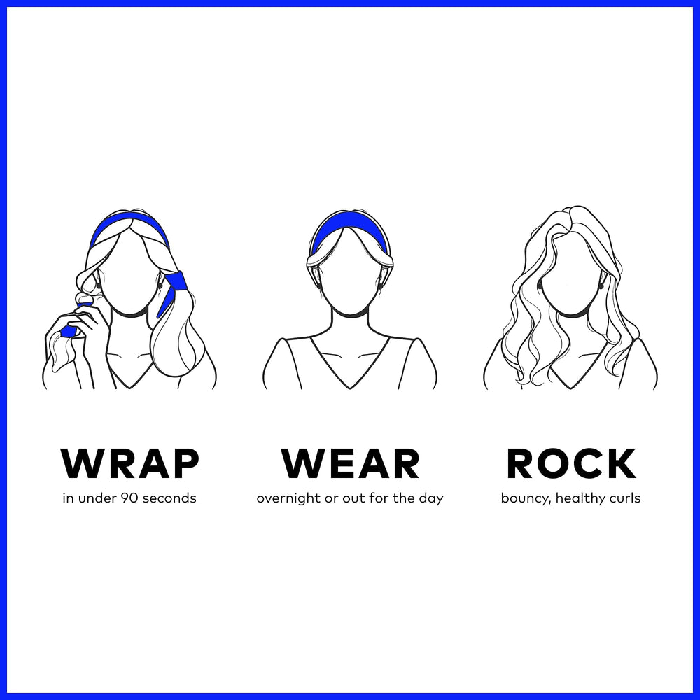 RobeCurls two satin scrunchies secure sections for even, heatless curls.