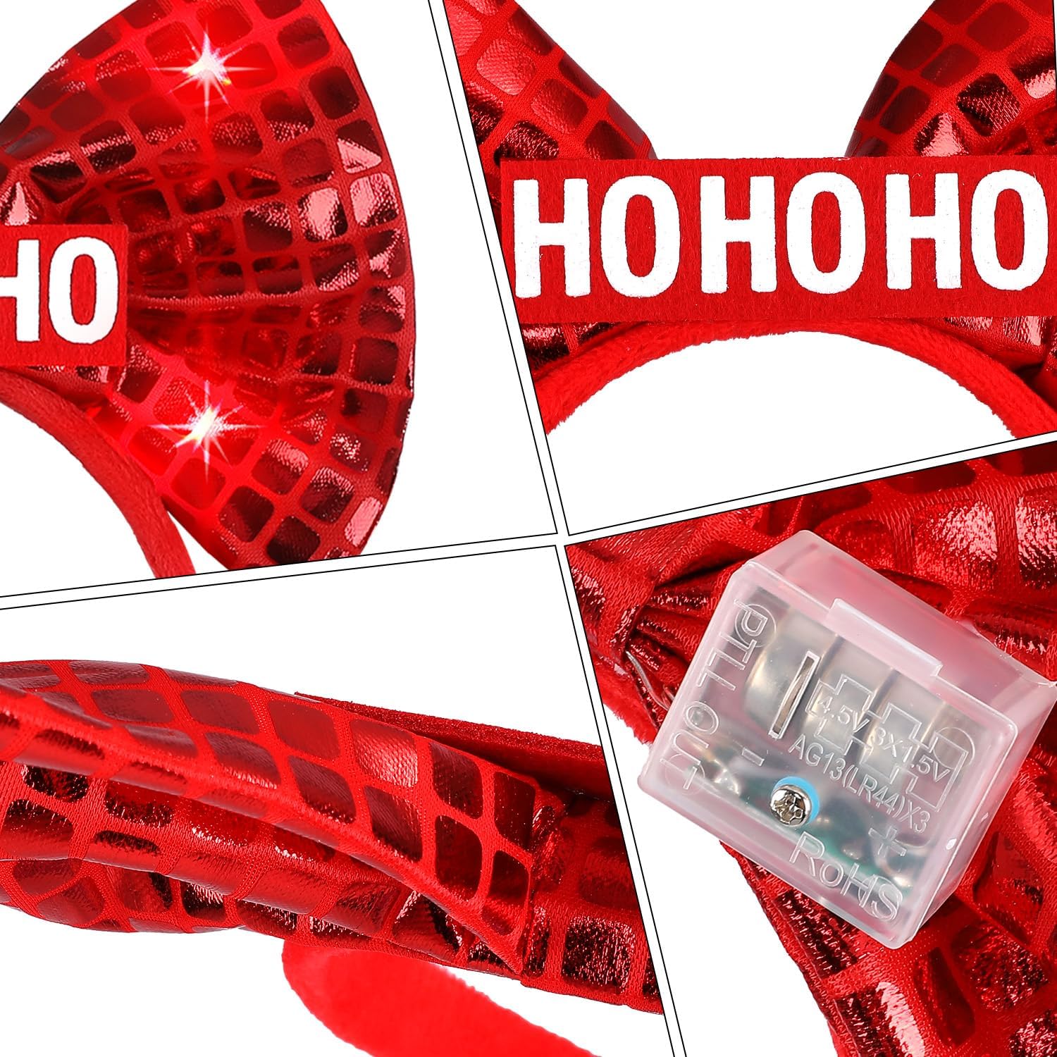 ROC PARTY glittering red bow with sequins adds festive sparkle