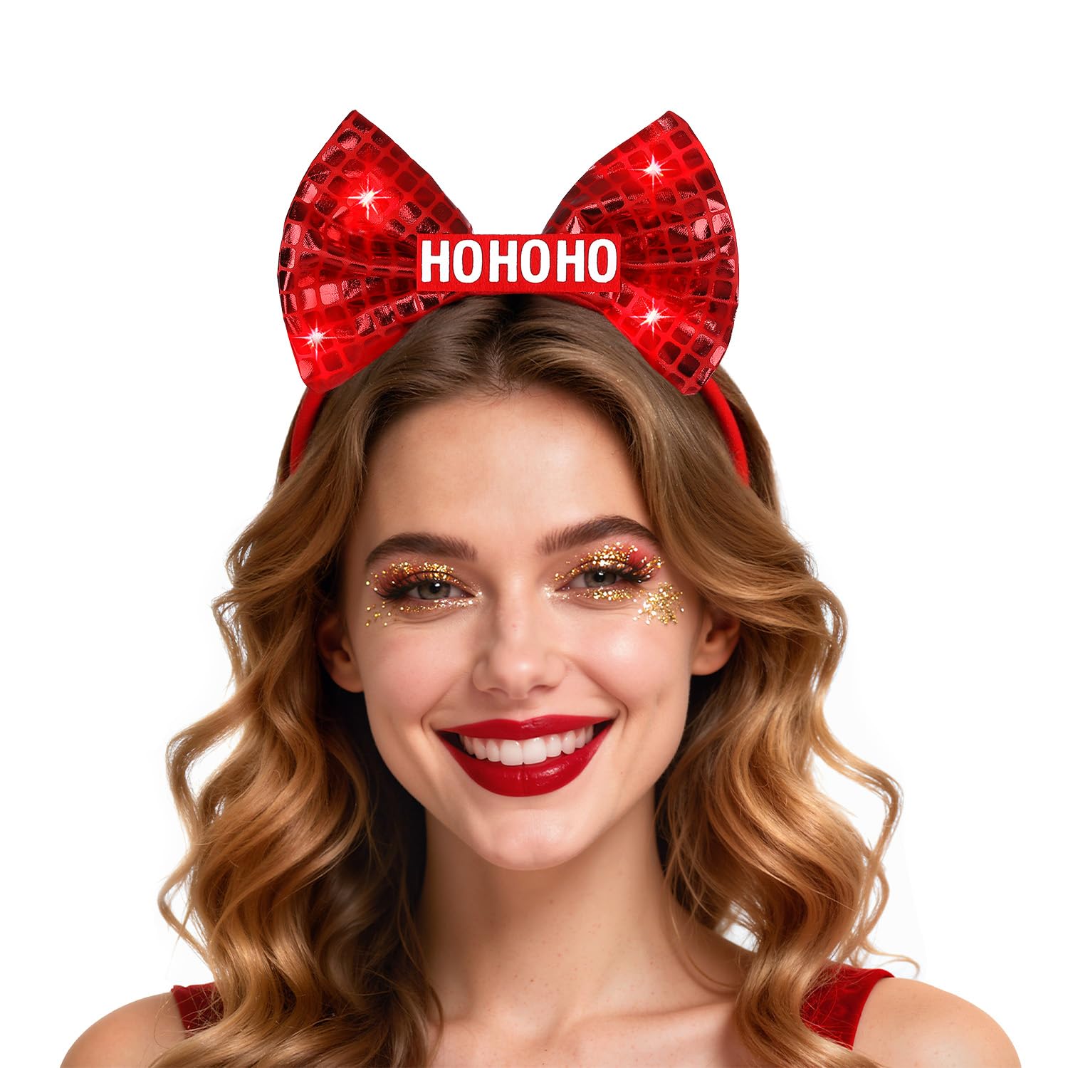 ROC PARTY light-up Christmas headband bow glow enhances festive photos