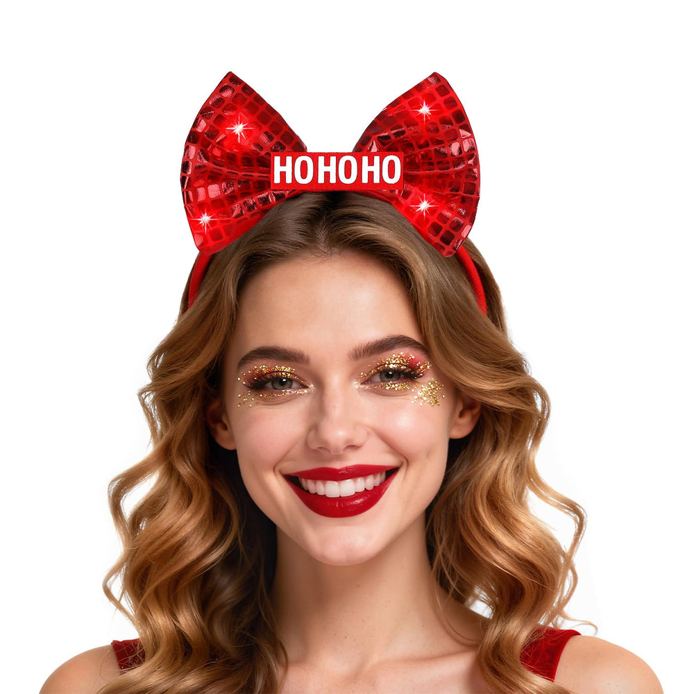 ROC PARTY light-up Christmas headband bow glow enhances festive photos