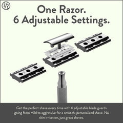 Rockwell Razors 6C adjustment dial close-up demonstrates six shave settings for customization