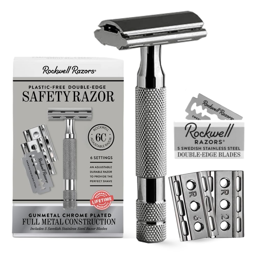 Rockwell Razors 6C gunmetal chrome front view highlighting premium craftsmanship for smooth shaving