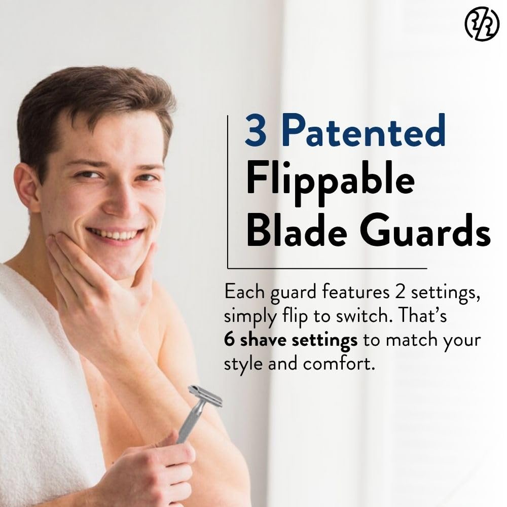 Rockwell 6S with blades pack showing included double-edge blades for convenience