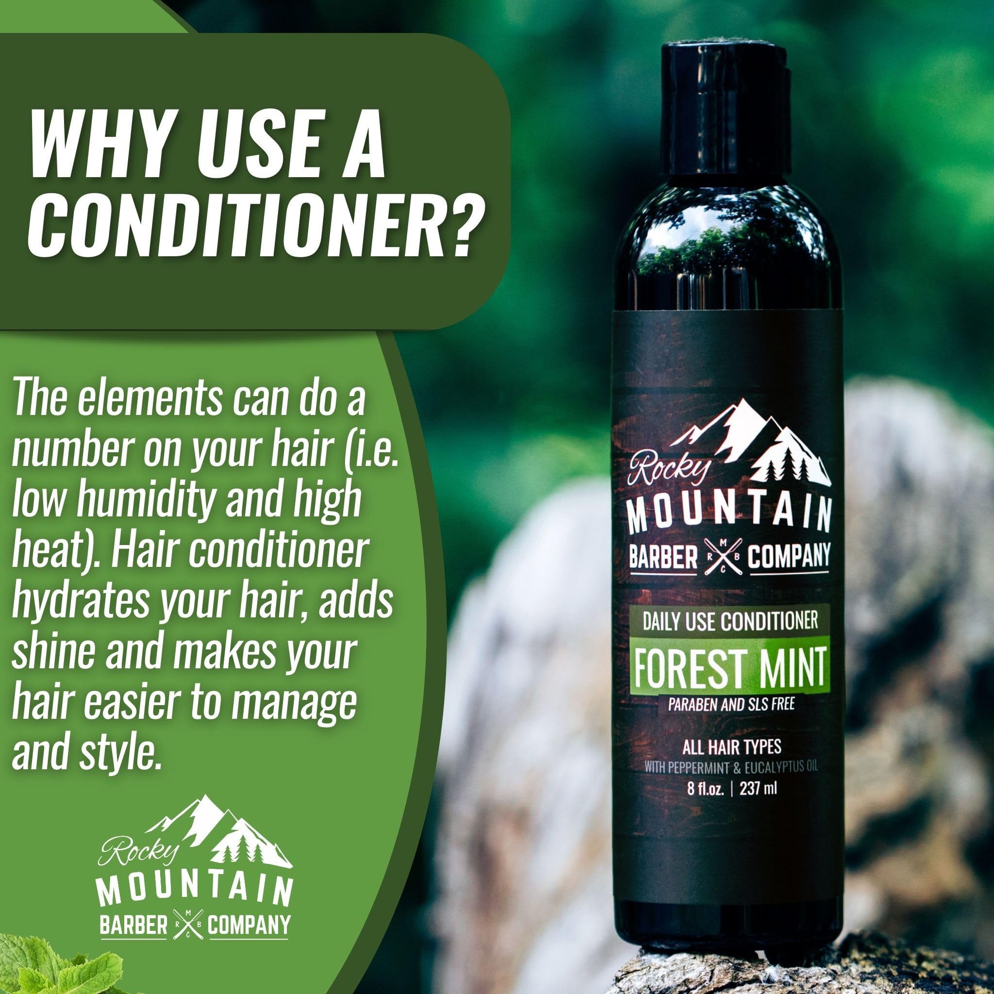 Rocky Mountain Barber Company essential oils dropper close-up signaling natural formula