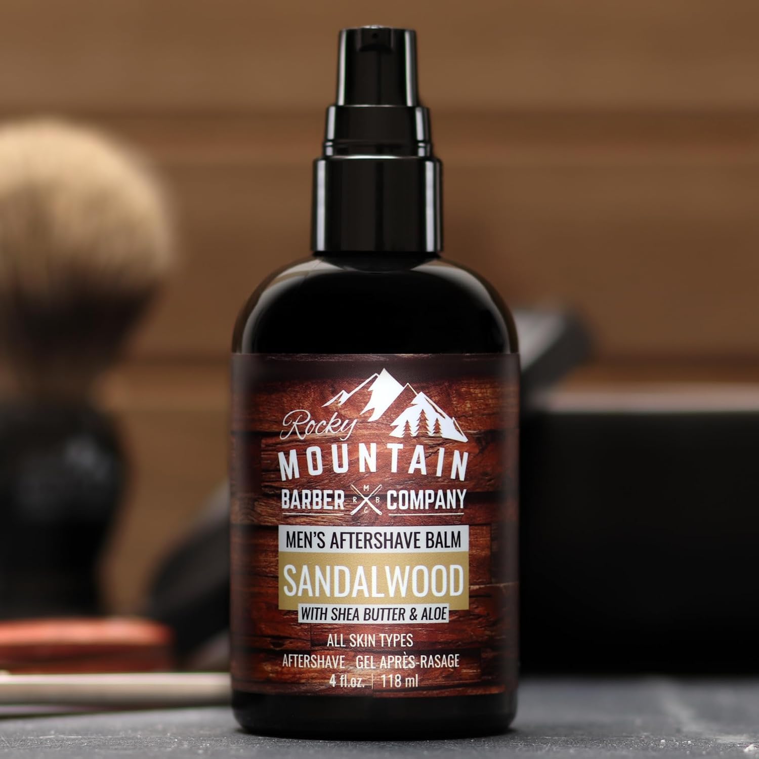 Rocky Mountain Barber Co. 4 oz bottle image conveys a travel-friendly, convenient size.