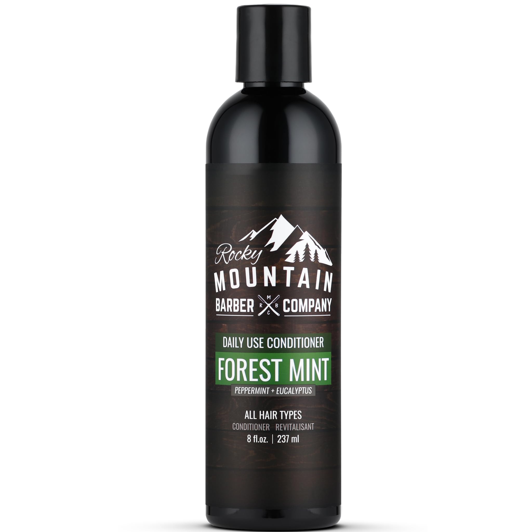 Rocky Mountain Barber Company men's conditioner bottle pours for refreshing mint aroma