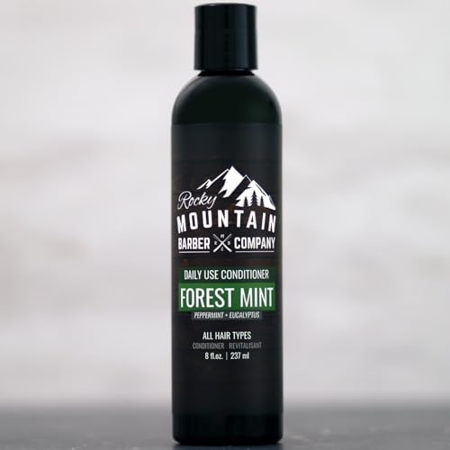 Rocky Mountain Barber Company conditioner label close-up highlighting natural oils