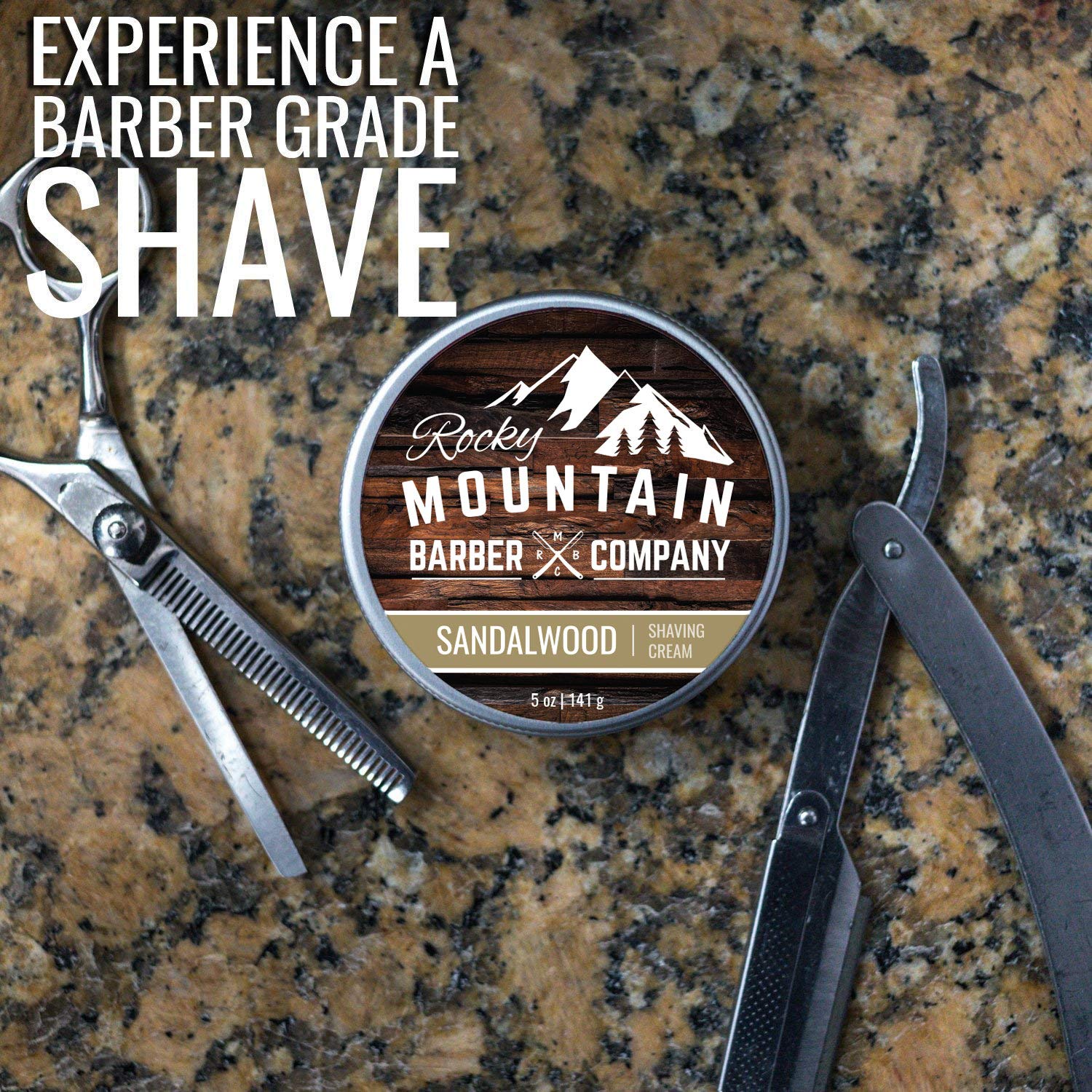 Rocky Mountain Barber Co open tin reveals smooth cream ready to lather.