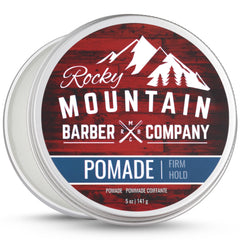 Rocky Mountain Barber Company pomade strong-hold tin closeup for long-lasting style