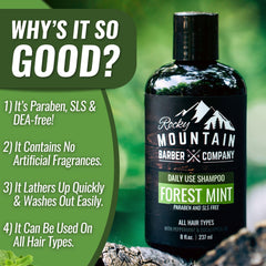 Rocky Mountain Barber Company eucalyptus oil highlights for refreshing hair care