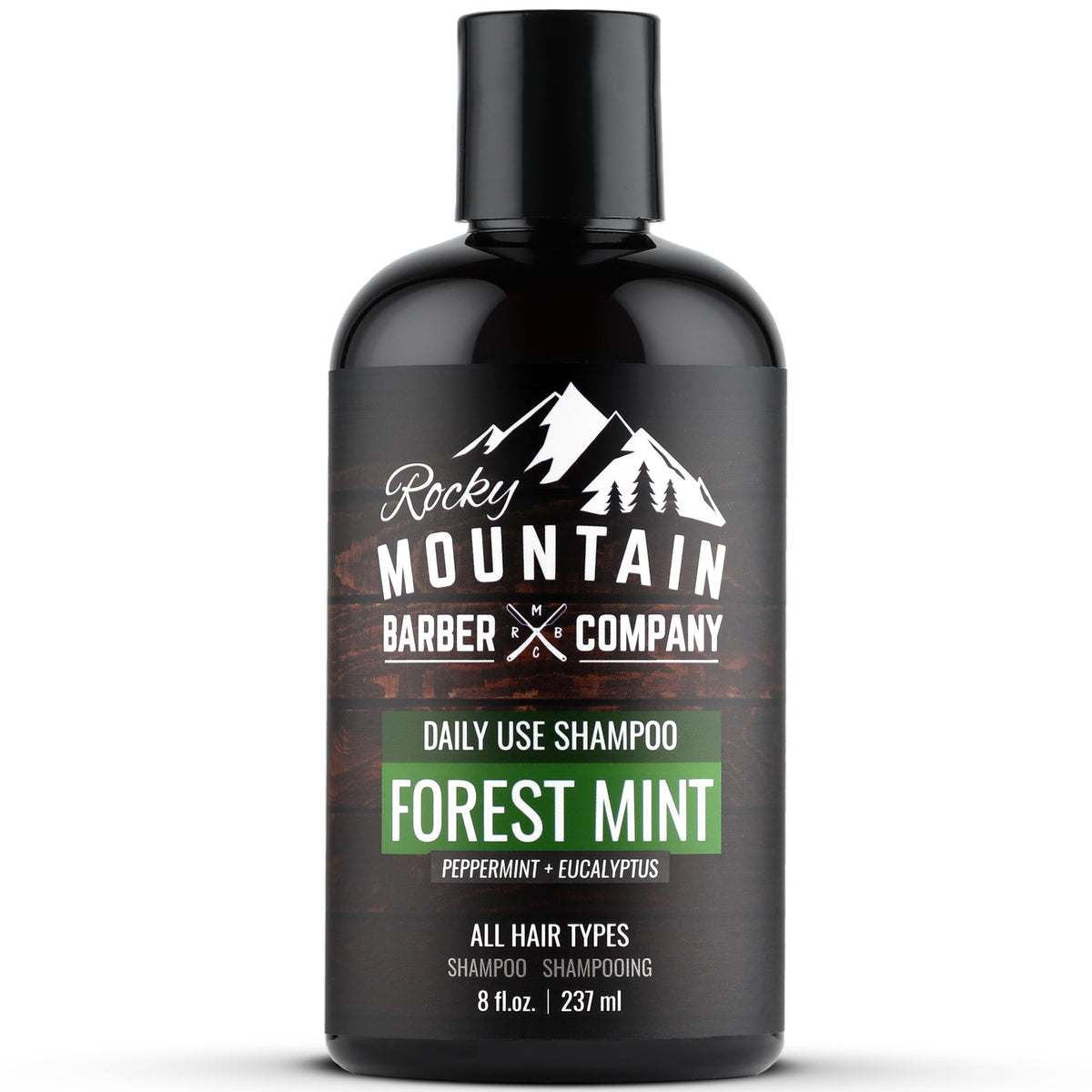 Rocky Mountain Barber Company men's shampoo bottle pour for easy wash and refresh