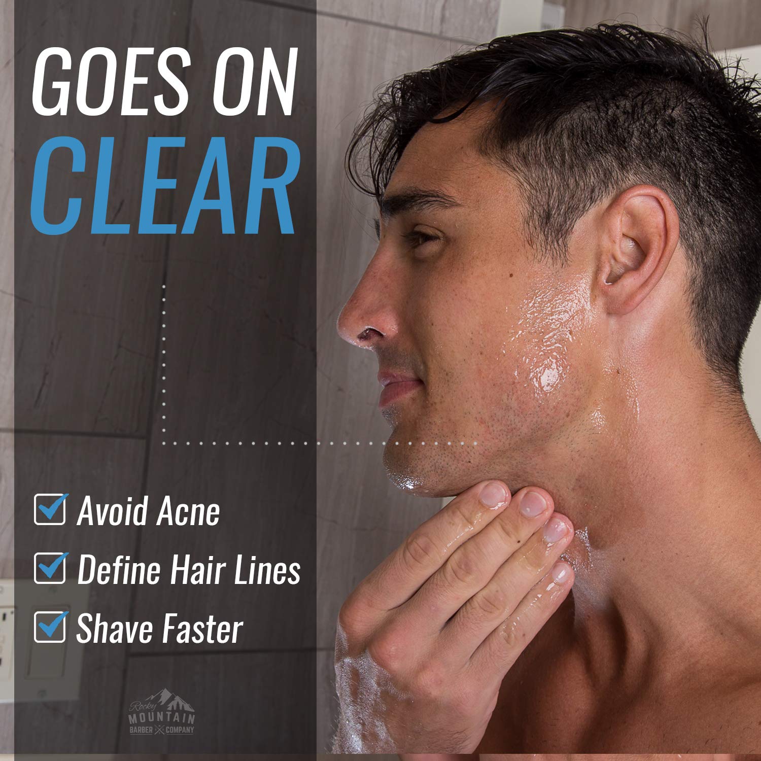 Rocky Mountain Barber Company full-shave face view highlights clear visibility for accurate line definition.