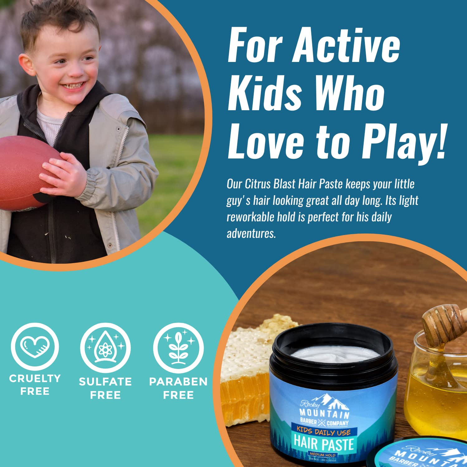 Rocky Mountain Barber Company kids paste wash-out with water-based formula.