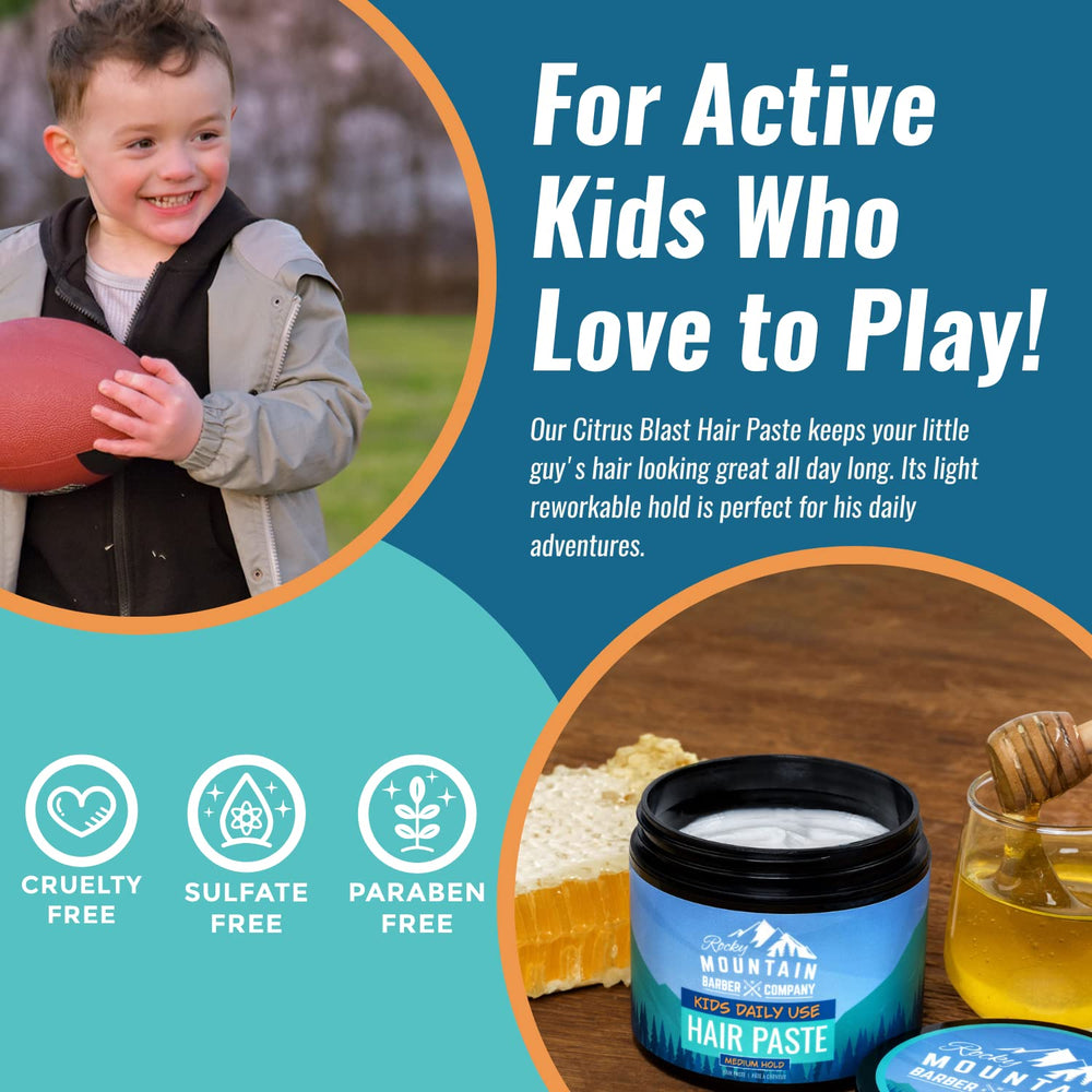 Rocky Mountain Barber Company kids paste wash-out with water-based formula.