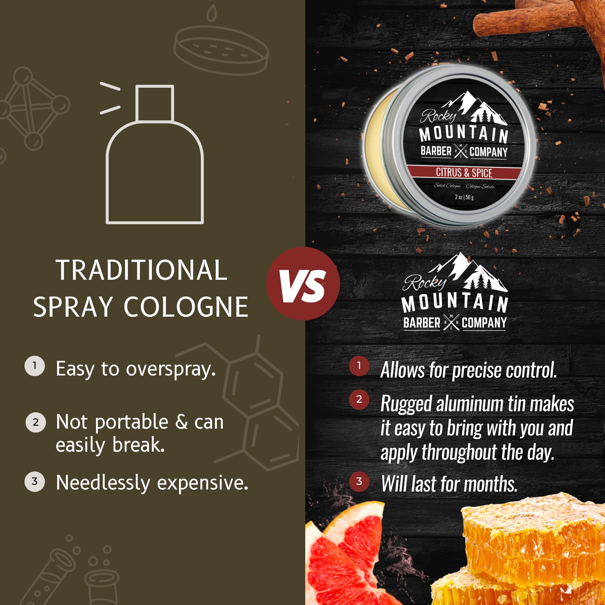 Rocky Mountain Barber Solid Cologne application on wrist shows precise, controlled use.