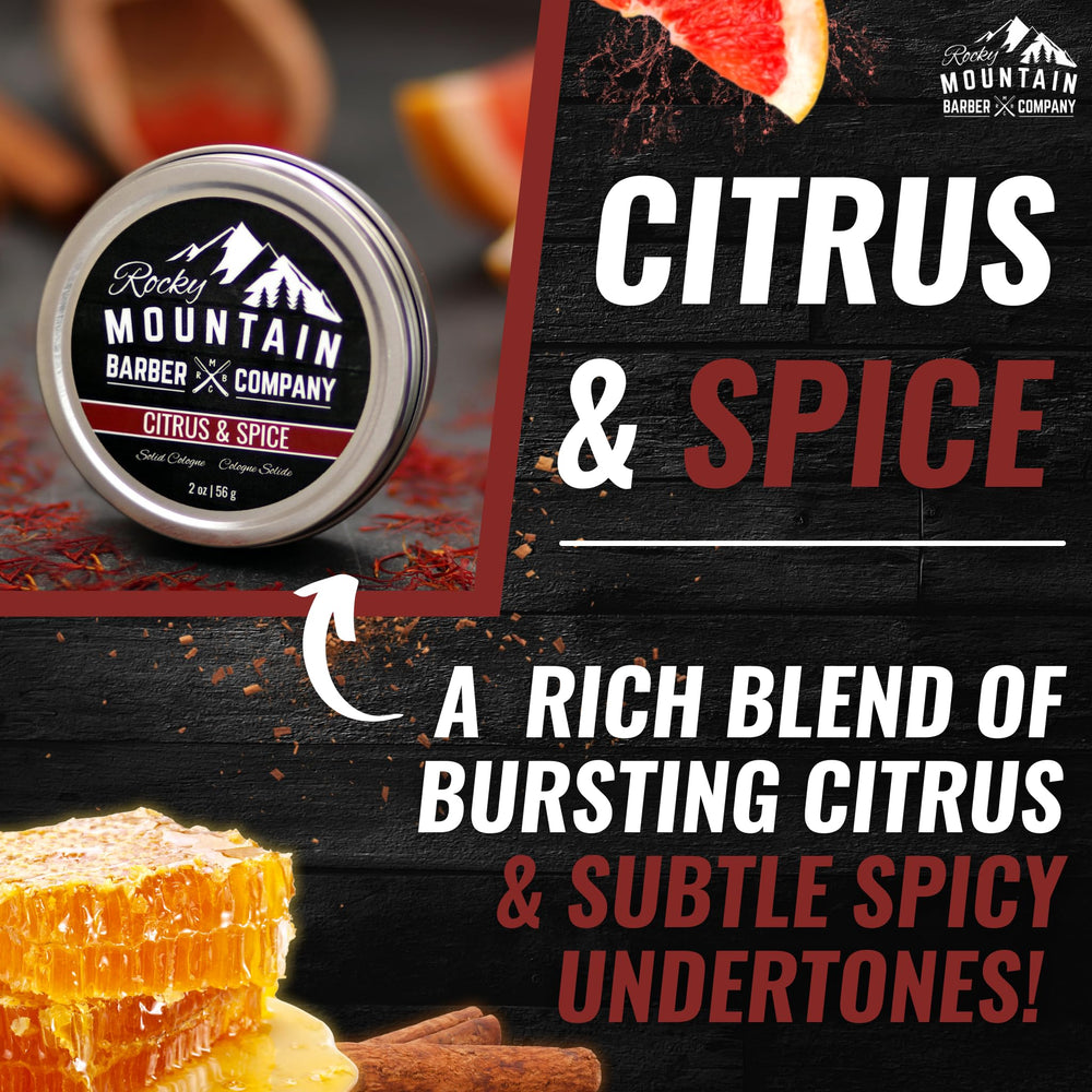 Rocky Mountain Barber Solid Cologne packaging demonstrates spill-free, travel-friendly design.