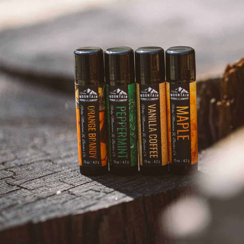 Rocky Mountain Lip Balm Set peppermint tube; refreshing coolness with lasting moisture.