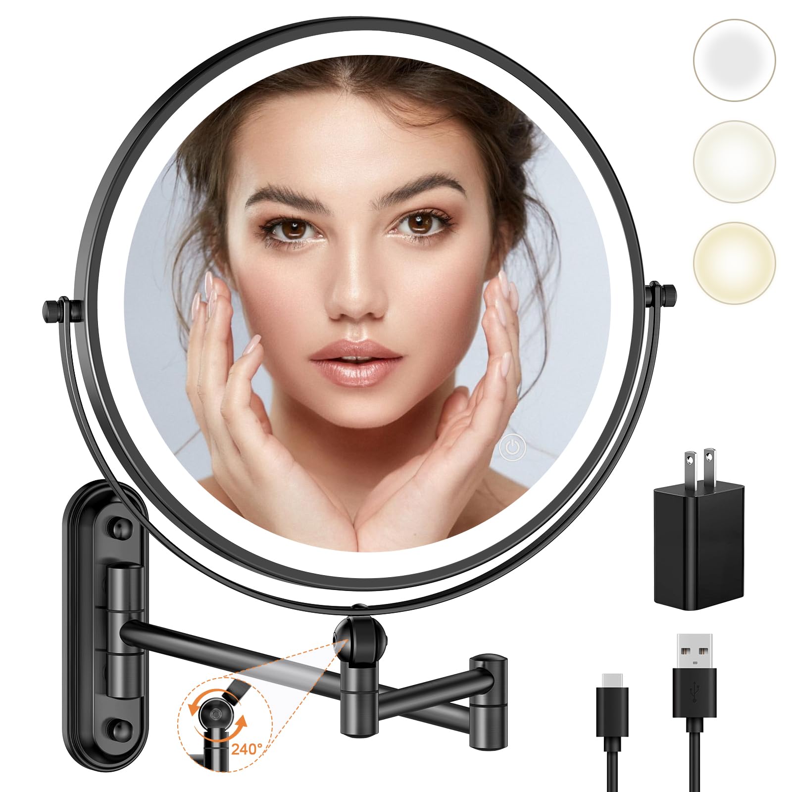 Rocollos 9in wall-mount makeup mirror with wide reflection for precise makeup application