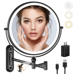 Rocollos 9in wall-mount makeup mirror with wide reflection for precise makeup application