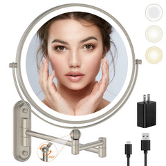 Rocollos 9-inch wall-mounted makeup mirror front view in nickel finish for clear grooming