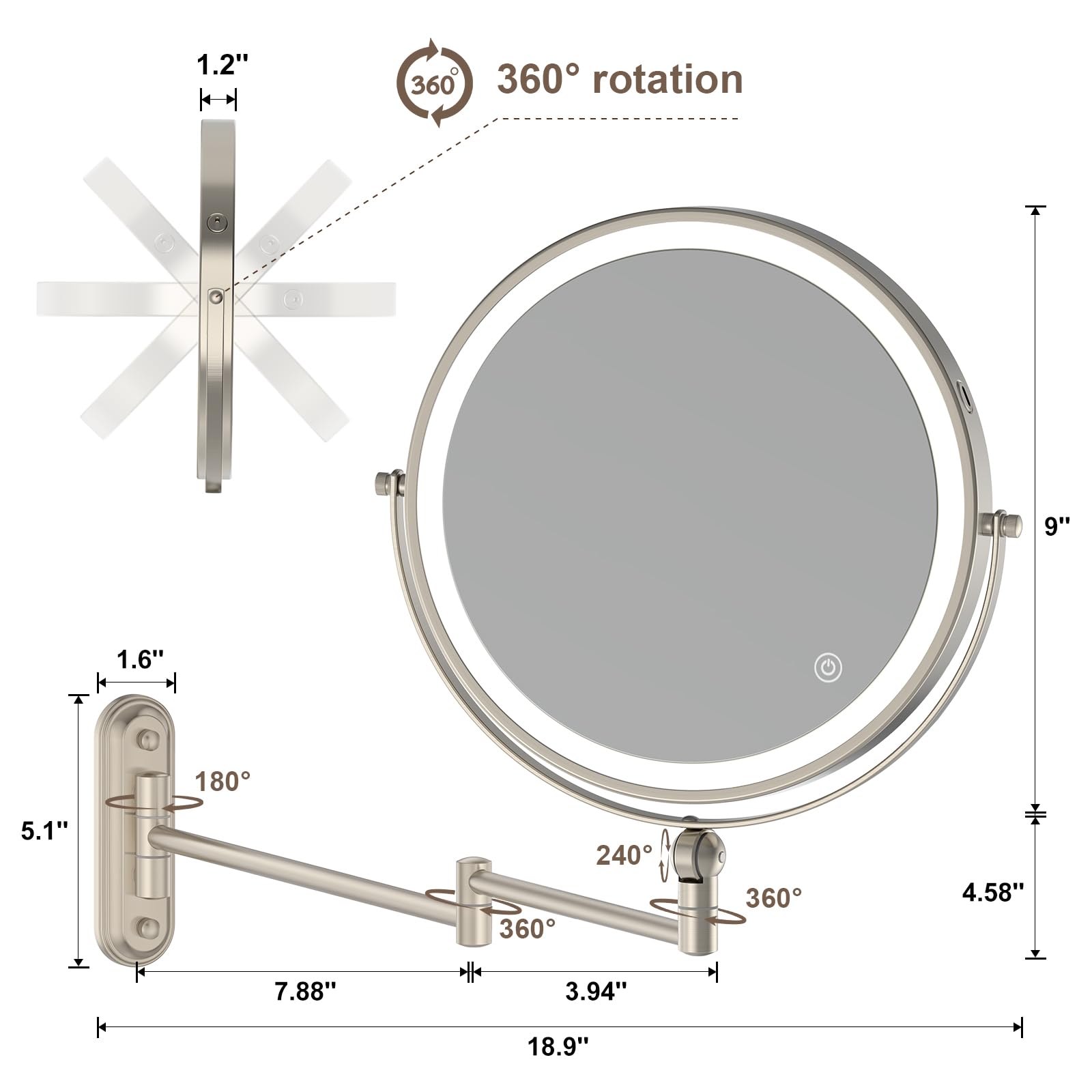 Rocollos mirror arm extended to demonstrate height adjustable design