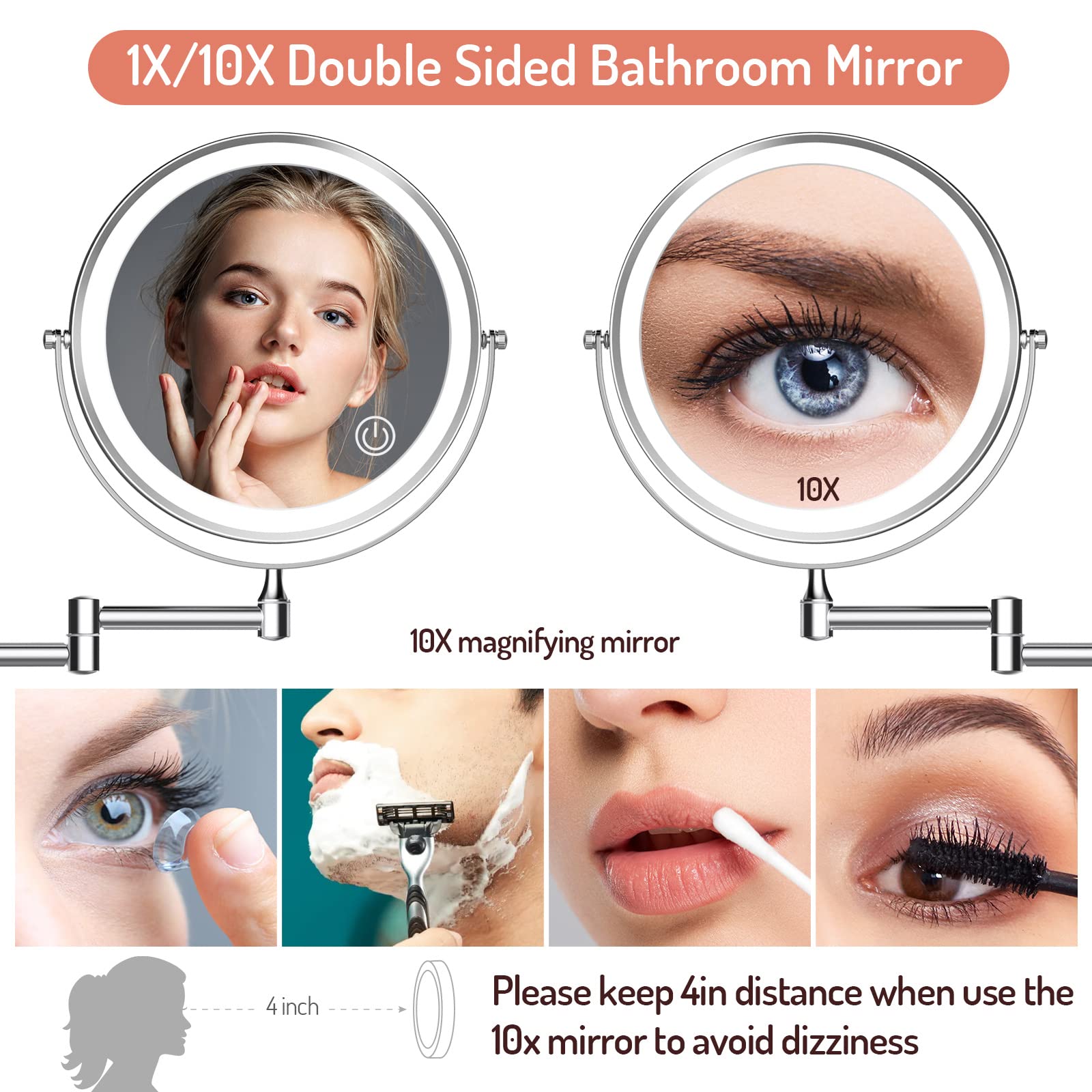 Rocollos extendable 360° swivel arm enables flexible viewing during makeup.